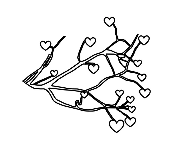 Branches de plantes d'arbre avec icône de coeur — Image vectorielle