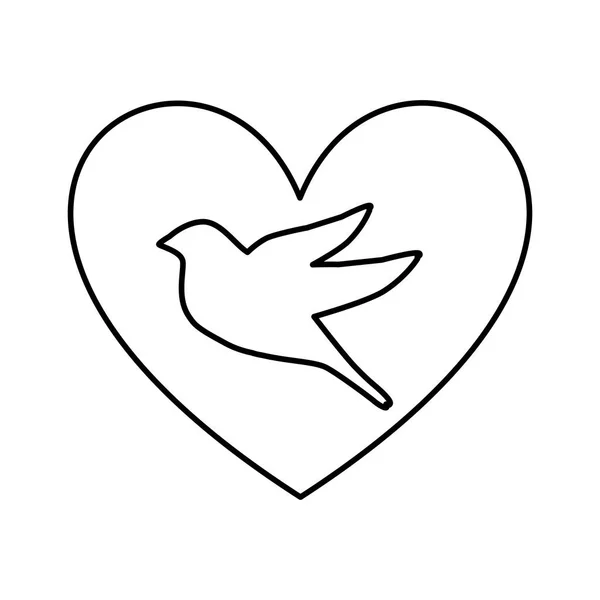 Hjärta-romantiska med fågel — Stock vektor