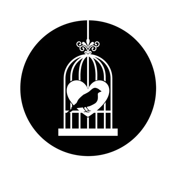 Bird cage with heart isolated icon — Stock Vector