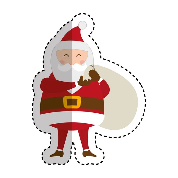 Lindo personaje de santa claus con bolsa de regalos — Vector de stock