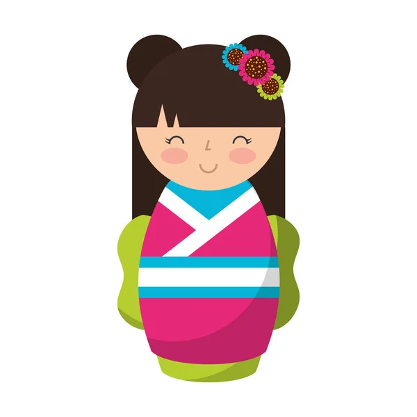 可爱的日本娃娃图标 — 图库矢量图片