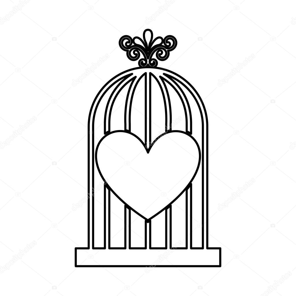 bird cage with heart isolated icon