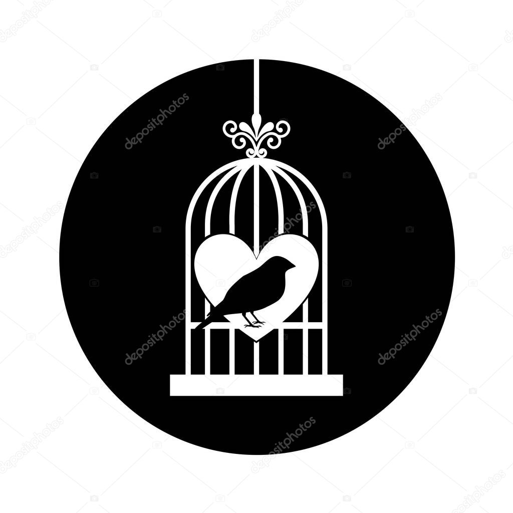 bird cage with heart isolated icon