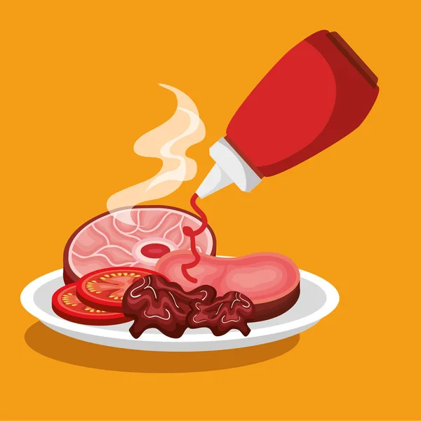 Delicioso icono de la comida barbacoa — Vector de stock