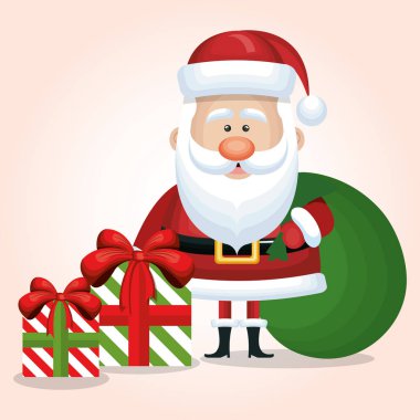 sevimli Noel Baba iki hediye ve çanta grafik izole
