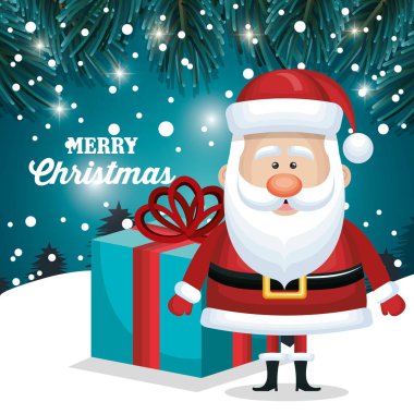 mutlu Noeller Noel Baba ve Hediyelik mavi. kar yağışı manzara gece tasarım