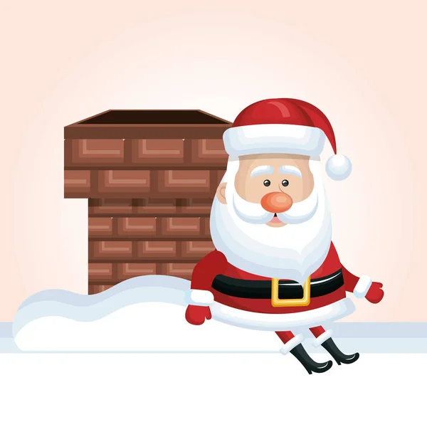 Xmas santa claus chimney sit snow design isolated - Stok Vektor