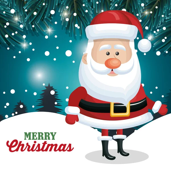 Santa claus kaart merry christmas sneeuwvlok pine ontwerp — Stockvector