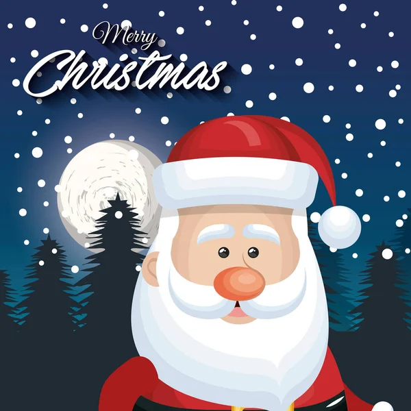 Mignon visage santa claus carte joyeux Noël paysage snaowfall — Image vectorielle