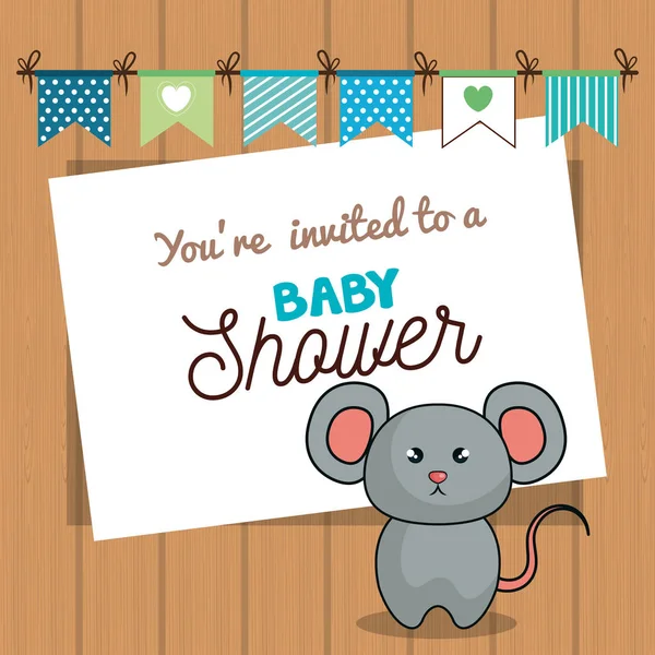 マウスと招待ベビー シャワー カード デザインします。 — ストックベクタ