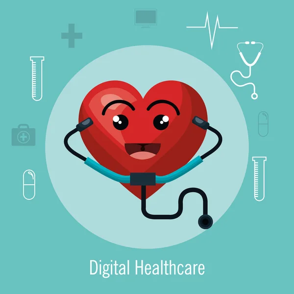 Kardiyoloji dijital sağlık tıbbi izole — Stok Vektör