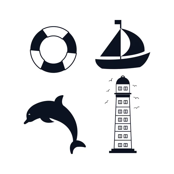 Set icons beach isolated — Stock Vector