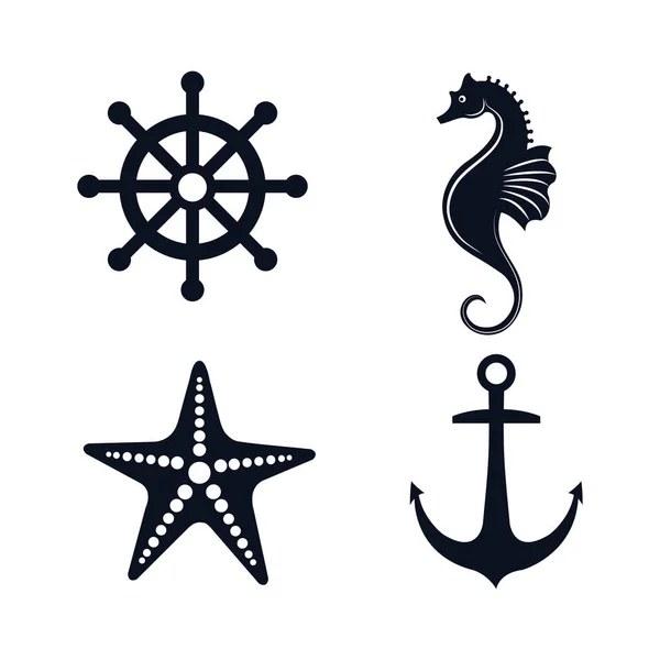 Set icons sea isolated — Stock Vector