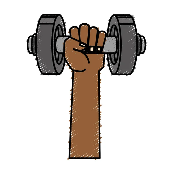 Hand with weight lifting device gym — Stock Vector