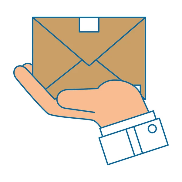 Mano sosteniendo un icono de caja de cartón — Vector de stock