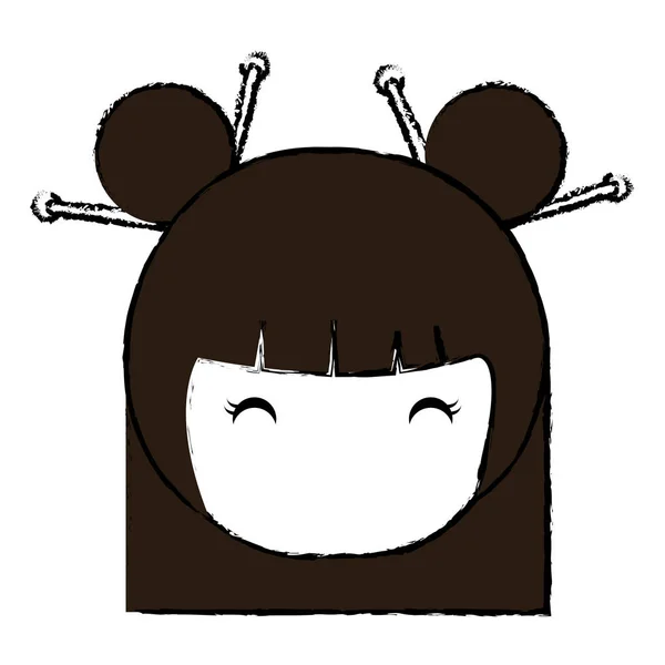 Lindo poco japonés muñeca cabeza — Vector de stock