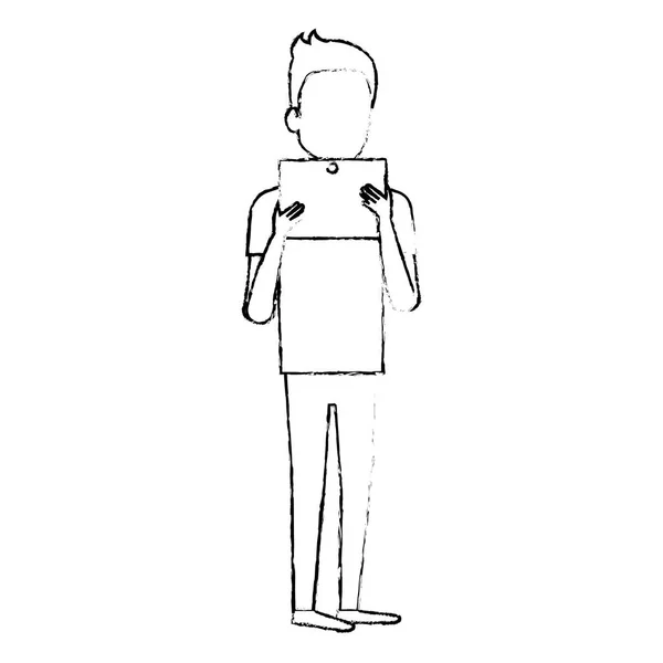 Tablet avatar karakter kullanan genç adam — Stok Vektör