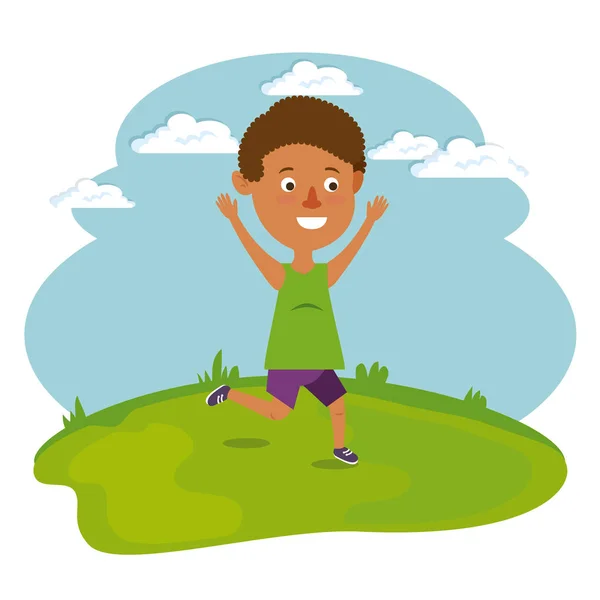 Happy boy running in the field — Stock Vector