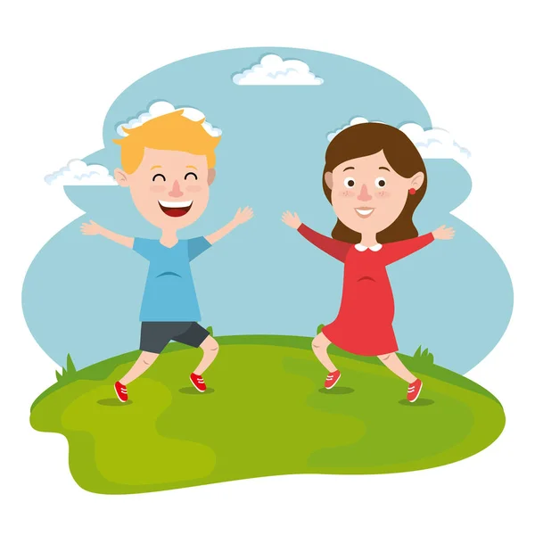 Couple enfants heureux personnages — Image vectorielle