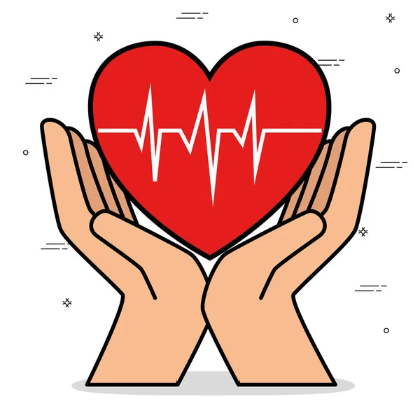 Händer med hjärtat cardio isolerade ikon — Stock vektor