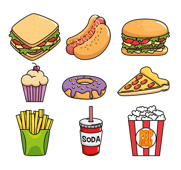 Pegatinas de comida rápida arte pop — Vector de stock