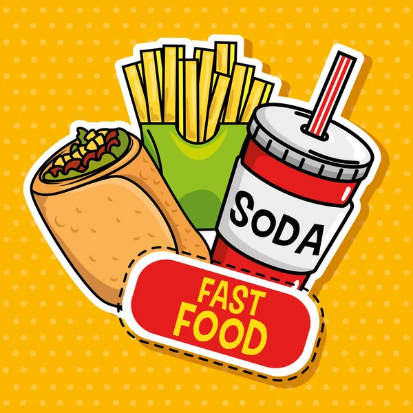 Fast food stickers pop art — Stock Vector