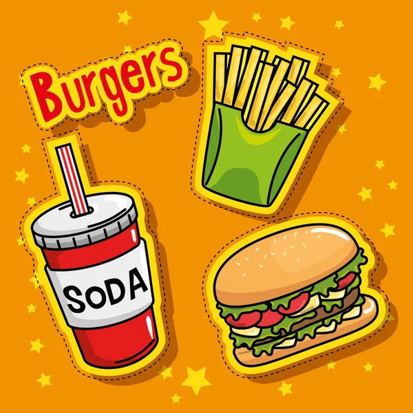 Fast food stickers pop art — Stock Vector