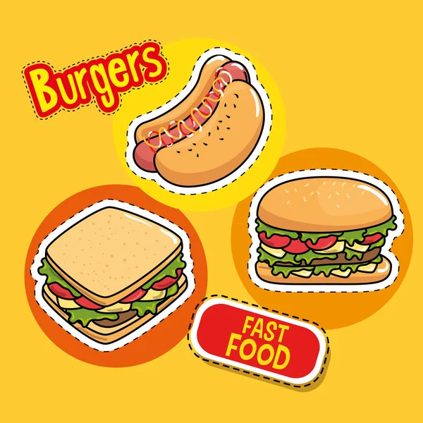 Fast Food Aufkleber Pop Art — Stockvektor