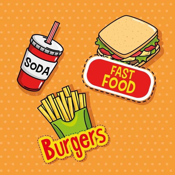 Adesivos de fast food pop art — Vetor de Stock