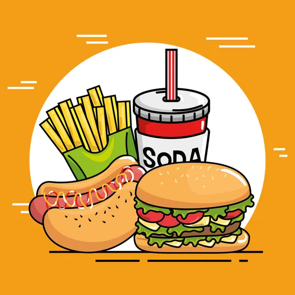 Fast food stickers pop art — Stock Vector