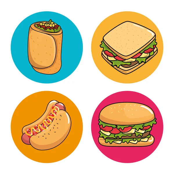 Adesivos de fast food pop art — Vetor de Stock