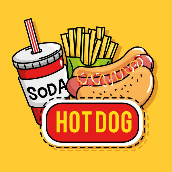 Fast food stickers pop art — Stock Vector