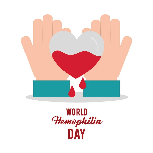 Hemofilia mundial día manos con sangre del corazón — Archivo Imágenes Vectoriales