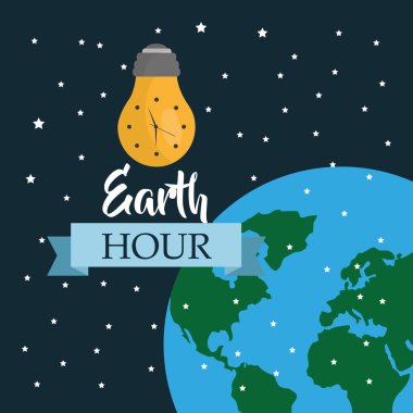 Dünya saat saat ampul ışık harita yıldız