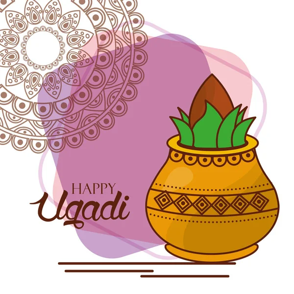 Heureux ugadi kalash mandala décoration célébration — Image vectorielle