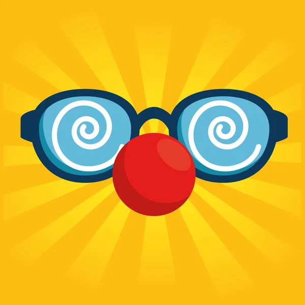 Dåre clown glasögon med röd näsa — Stock vektor