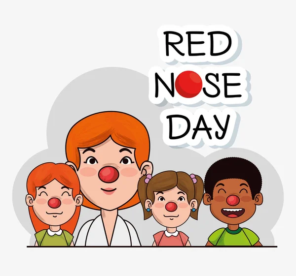 Giornata del naso rosso persone con naso rosso — Vettoriale Stock