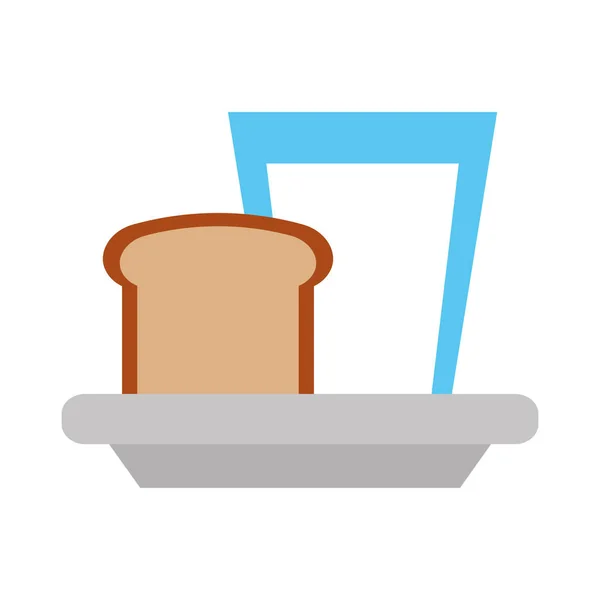 Café da manhã leite de vidro e pão de fatia fresco — Vetor de Stock