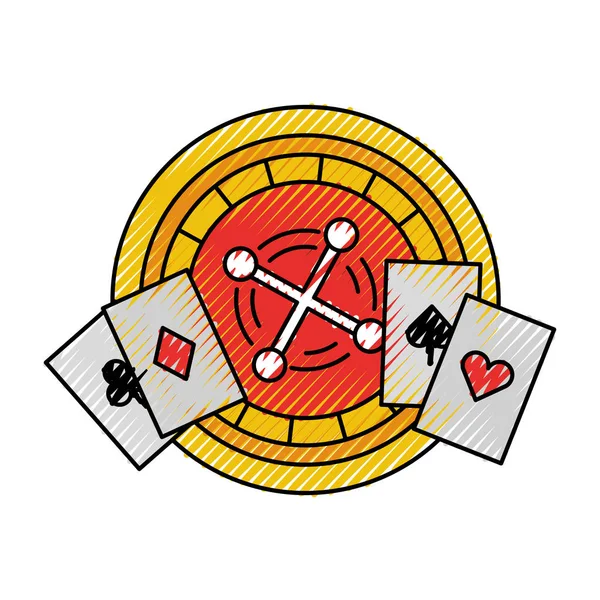 Roulette de casino avec des cartes de poker — Image vectorielle