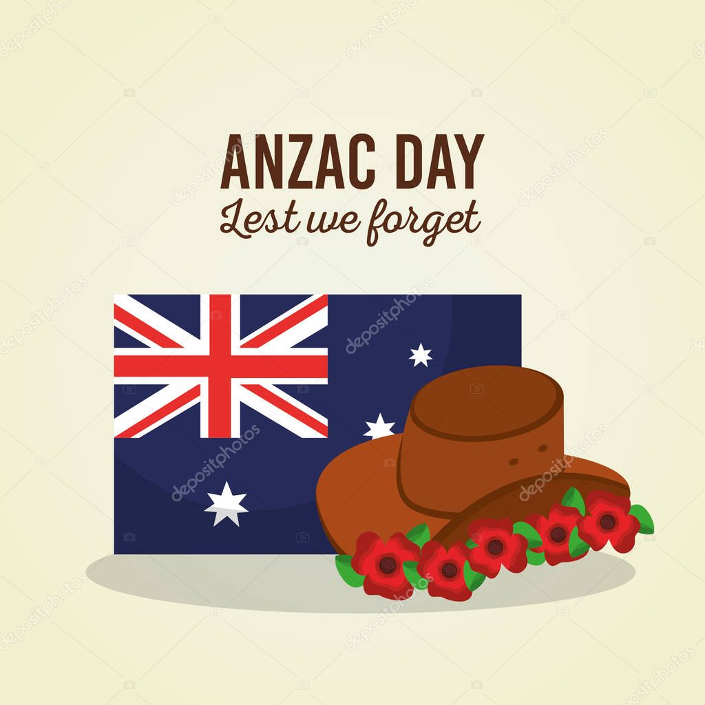 anzac day lest we forget australian flag hat flowers symbol