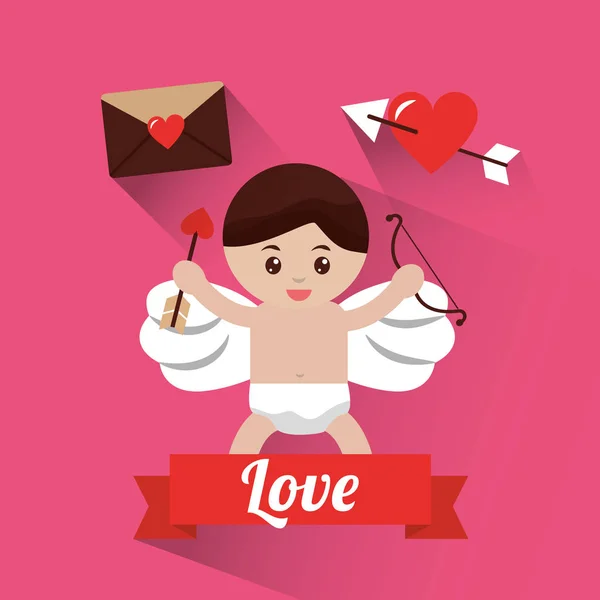 Amor Cupido sosteniendo arco y bandera de flecha — Archivo Imágenes Vectoriales