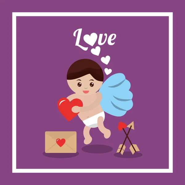 Amour Cupidon coeur mail flèche message — Image vectorielle