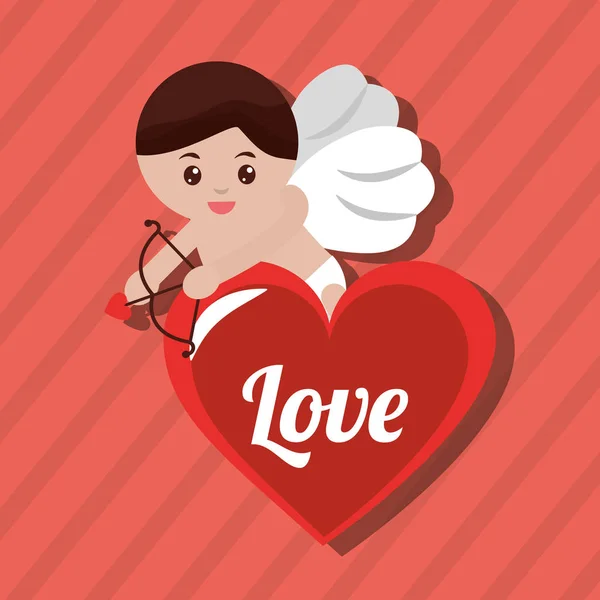 Dragoste cupidon cu inima roșie poster minunat — Vector de stoc
