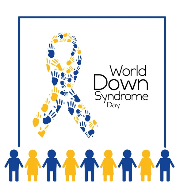 Welt-Down-Syndrom-Tag Menschen und Band bemalten Händen — Stockvektor