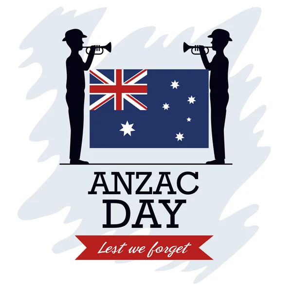 Anzac fondo del día con soldados tocando la trompeta — Vector de stock