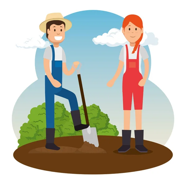 Пара молодих садівників займаються садівництвом — стоковий вектор