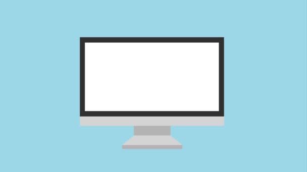 Lupa moviéndose sobre iconos del monitor de la computadora — Vídeos de Stock