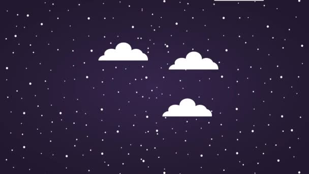 Nuvens que se movem através de ícones céu estrelado noite — Vídeo de Stock