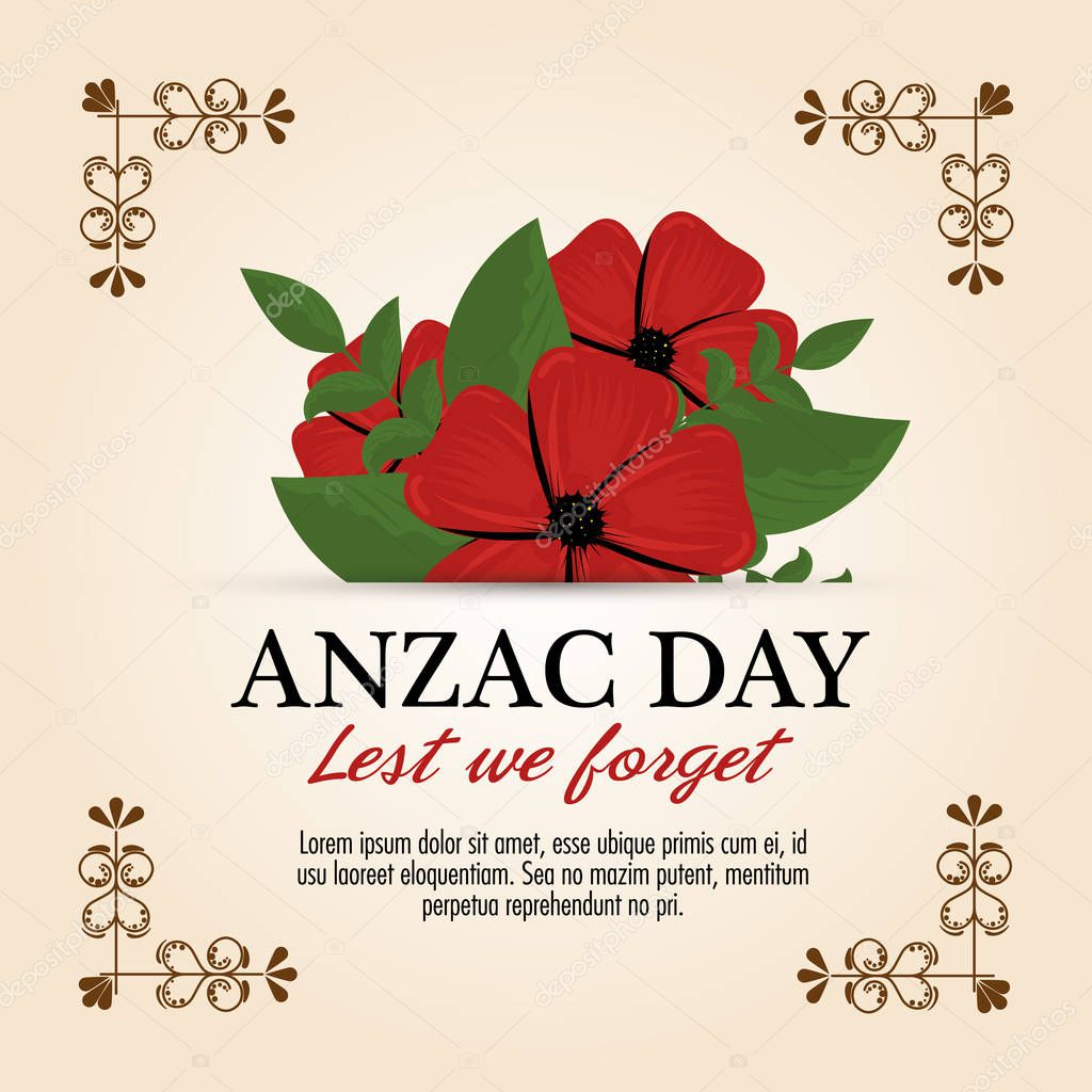 anzac day poster with red poppy flower