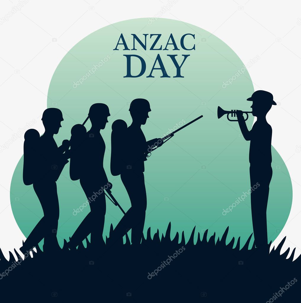 anzac day with Silhouette soldiers in the field